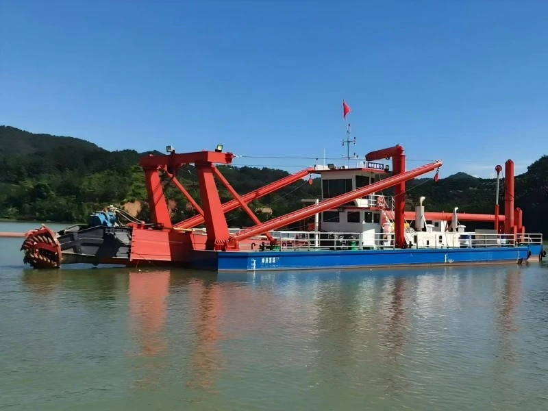 Cutter suction dredger working on water